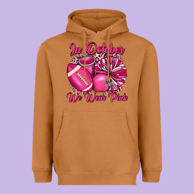 In October We Wear Pink Cheer With Football Breast Heavyweight Hoodie Designed By Jahusdesignshop