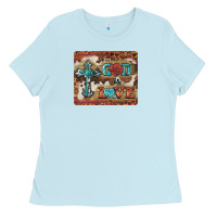 Baby Blue god is love cross Ladies Tee - BarkalooDesign
