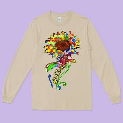 Be Kind Autism Sunflower Long Sleeve Tee Designed By Zillion Design Studio