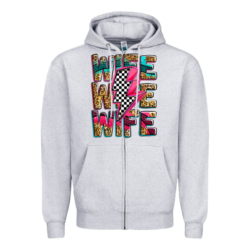 Race Wife Wife Wife Lightningbolt Zipper Hoodie by Zillion Design Studio | Teevron
