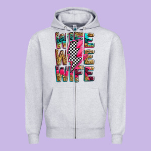Race Wife Wife Wife Lightningbolt Zipper Hoodie Designed By Zillion Design Studio