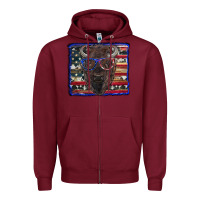 Burgundy bison with american flag and glasses Zipper Hoodie - RanaPortraitStore