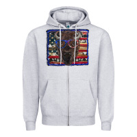 Heather Grey bison with american flag and glasses Zipper Hoodie - RanaPortraitStore