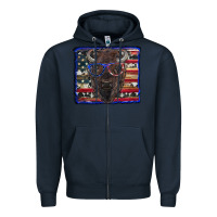 Navy bison with american flag and glasses Zipper Hoodie - RanaPortraitStore