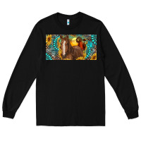 Black horse and desert with sunflowers gemstone Long Sleeve Tee - RanaPortraitStore