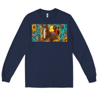 Navy horse and desert with sunflowers gemstone Long Sleeve Tee - RanaPortraitStore