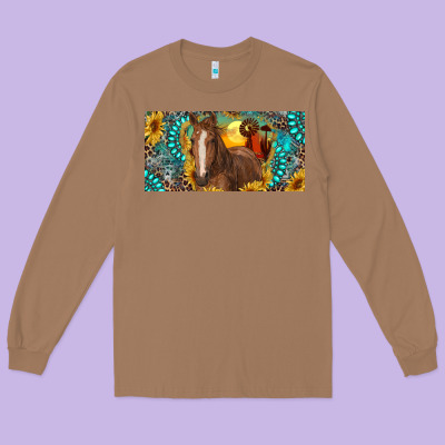 Long Sleeve Tee horse and desert with sunflowers gemstone