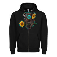 Black bison head with sunflowers and gemstone Zipper Hoodie - RanaPortraitStore