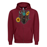 Burgundy bison head with sunflowers and gemstone Zipper Hoodie - RanaPortraitStore