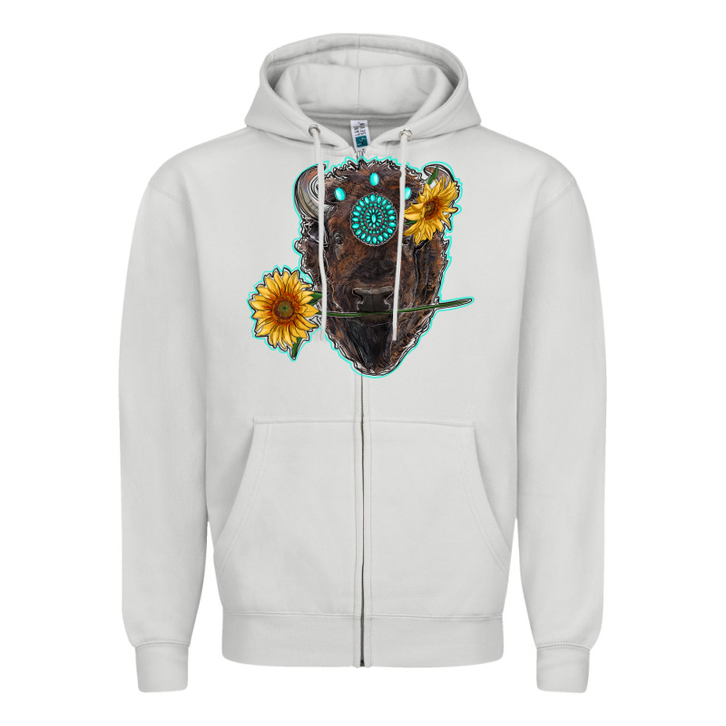 Bison Head With Sunflowers And Gemstone Zipper Hoodie by RanaPortraitStore | Teevron