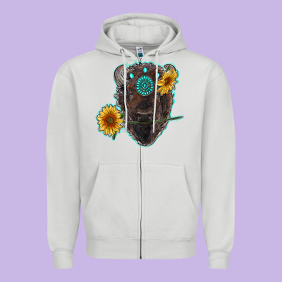 Bison Head With Sunflowers And Gemstone Zipper Hoodie Designed By Ranaportraitstore