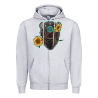 Heather Grey bison head with sunflowers and gemstone Zipper Hoodie - RanaPortraitStore