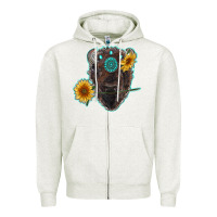 Oatmeal Heather bison head with sunflowers and gemstone Zipper Hoodie - RanaPortraitStore