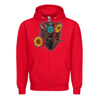 Red bison head with sunflowers and gemstone Zipper Hoodie - RanaPortraitStore