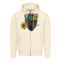 Sandshell bison head with sunflowers and gemstone Zipper Hoodie - RanaPortraitStore