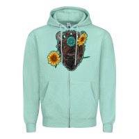 Seafoam bison head with sunflowers and gemstone Zipper Hoodie - RanaPortraitStore