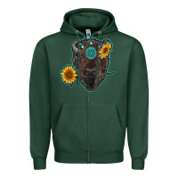 Sports Green bison head with sunflowers and gemstone Zipper Hoodie - RanaPortraitStore