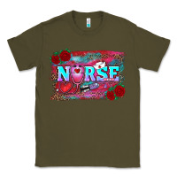 Army Green valentine's day nurse with leopard and turquoise background Classic Tee - RanaPortraitStore