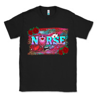 Black valentine's day nurse with leopard and turquoise background Classic Tee - RanaPortraitStore