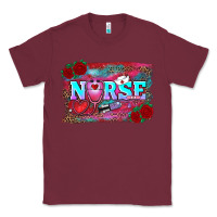 Burgundy valentine's day nurse with leopard and turquoise background Classic Tee - RanaPortraitStore