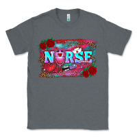 Charcoal Heather valentine's day nurse with leopard and turquoise background Classic Tee - RanaPortraitStore