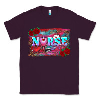 Plum valentine's day nurse with leopard and turquoise background Classic Tee - RanaPortraitStore