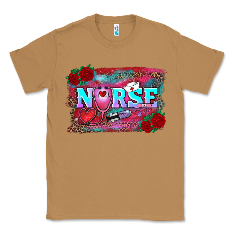 Valentine's Day Nurse With Leopard And Turquoise Background Classic Tee by RanaPortraitStore | Teevron