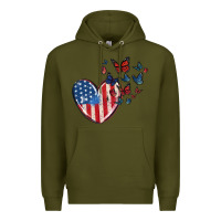 Army Green 4th of july american flag heart butterfly Premium Hoodie - MaliasSmallBusiness