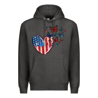 Charcoal Heather 4th of july american flag heart butterfly Premium Hoodie - MaliasSmallBusiness