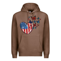 Chestnut 4th of july american flag heart butterfly Premium Hoodie - MaliasSmallBusiness