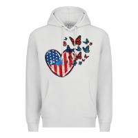 Dove Grey 4th of july american flag heart butterfly Premium Hoodie - MaliasSmallBusiness