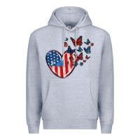 Heather Grey 4th of july american flag heart butterfly Premium Hoodie - MaliasSmallBusiness