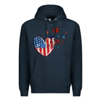 Navy 4th of july american flag heart butterfly Premium Hoodie - MaliasSmallBusiness