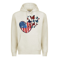 Oatmeal Heather 4th of july american flag heart butterfly Premium Hoodie - MaliasSmallBusiness