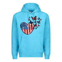 Ocean Blue 4th of july american flag heart butterfly Premium Hoodie - MaliasSmallBusiness