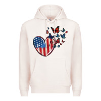 Pale Pink 4th of july american flag heart butterfly Premium Hoodie - MaliasSmallBusiness