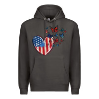 4th Of July American Flag Heart Butterfly Premium Hoodie | Teevron