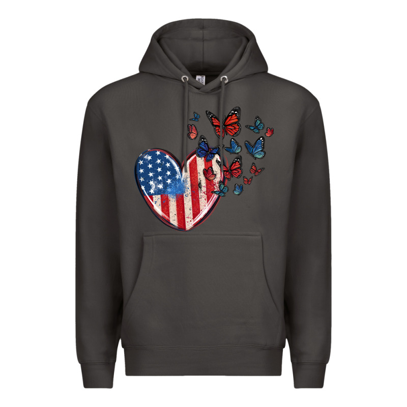 4th Of July American Flag Heart Butterfly Premium Hoodie by MaliasSmallBusiness | Teevron