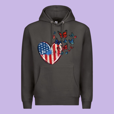 4th Of July American Flag Heart Butterfly Premium Hoodie Designed By Maliassmallbusiness