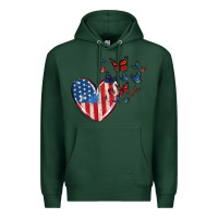 Sports Green 4th of july american flag heart butterfly Premium Hoodie - MaliasSmallBusiness