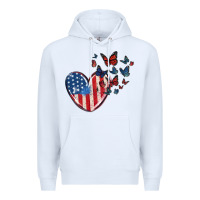 White 4th of july american flag heart butterfly Premium Hoodie - MaliasSmallBusiness