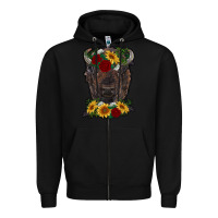 Black bison face with flowers Zipper Hoodie - RanaPortraitStore