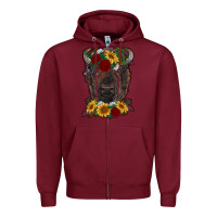 Bison Face With Flowers Zipper Hoodie | Teevron