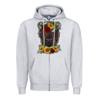 Heather Grey bison face with flowers Zipper Hoodie - RanaPortraitStore