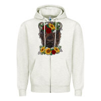 Oatmeal Heather bison face with flowers Zipper Hoodie - RanaPortraitStore