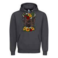 Smoke bison face with flowers Zipper Hoodie - RanaPortraitStore