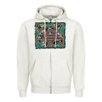 Oatmeal Heather aztec background with gemstone and cowhide Zipper Hoodie - RanaPortraitStore