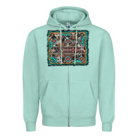 Seafoam aztec background with gemstone and cowhide Zipper Hoodie - RanaPortraitStore