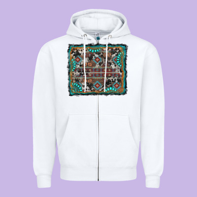 Aztec Background With Gemstone And Cowhide Zipper Hoodie Designed By Ranaportraitstore