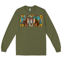 Army Green horses with leopard and sunflowers Long Sleeve Tee - RanaPortraitStore